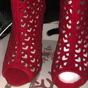 Hot! Red Booties with heart cutout detail.